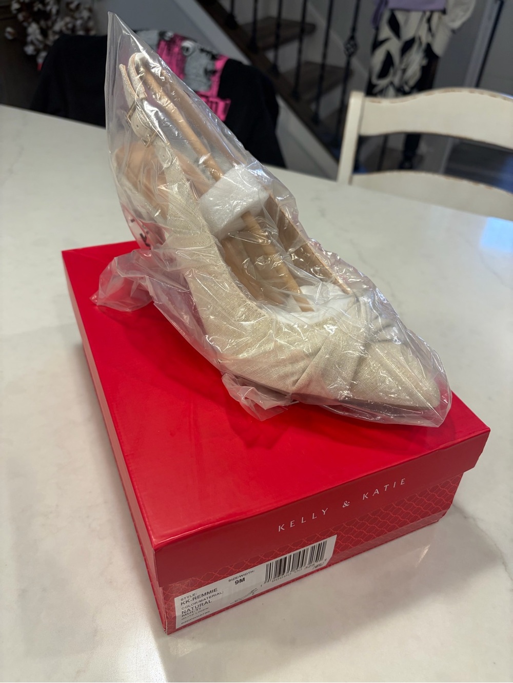 Kelly & Katie Shimmery Ivory Pointed-Toe Slingback Heels